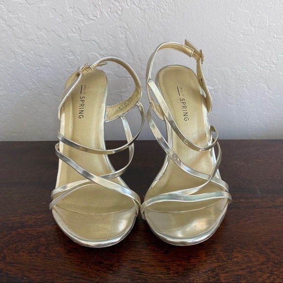 Gold Strappy Stiletto High Heels -adjustable strap - Picture 2 of 8